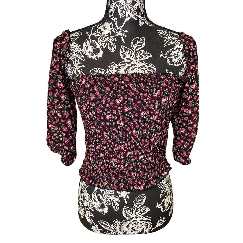 Wild Fable Floral Smocked Puff Sleeve Crop Top Cottagecore Coquette Medium